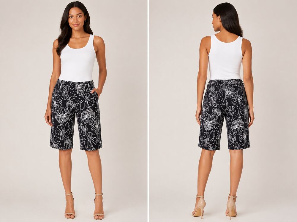 Cache Floral Embroidery Walking Bermuda City Short Stretch New NWT $88 Sz 4